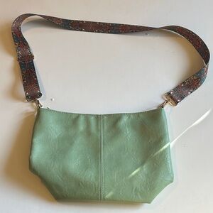 Elegant Mint Green Shoulder Bag with Patterned Strap